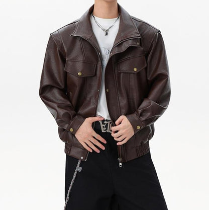 Loose Fit Cargo Leather Jacket
