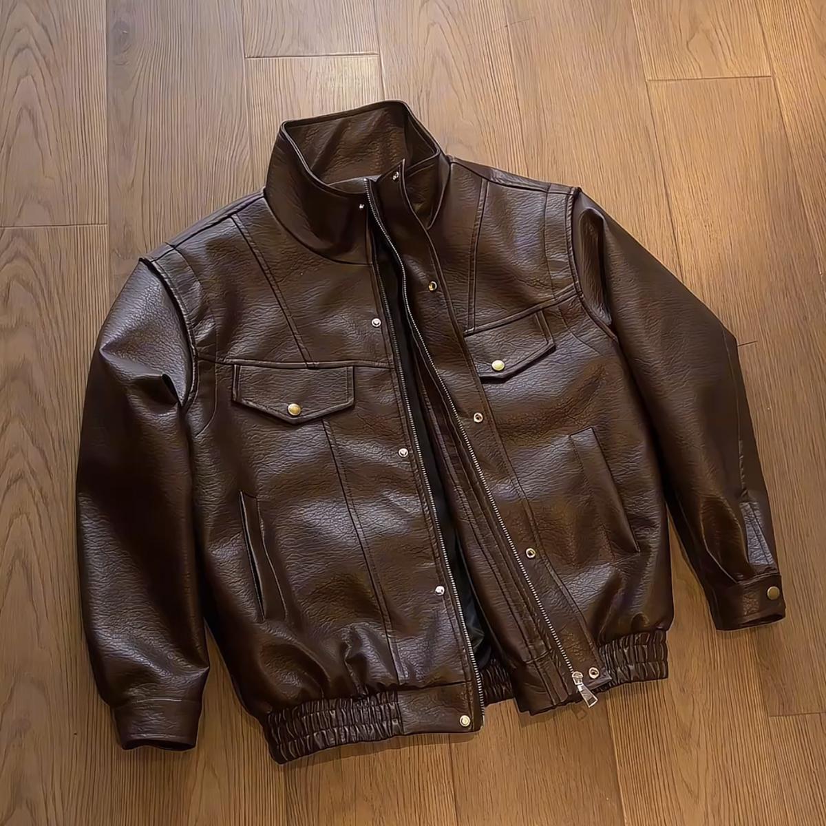Loose Fit Cargo Leather Jacket