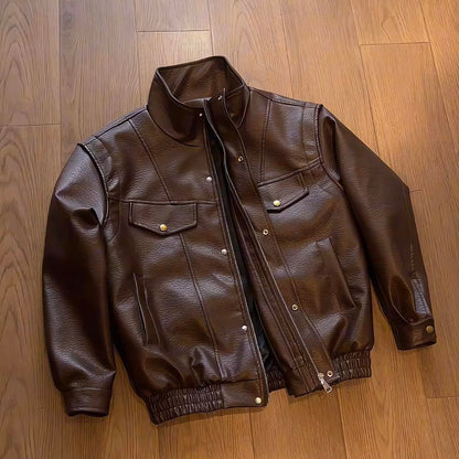 Loose Fit Cargo Leather Jacket