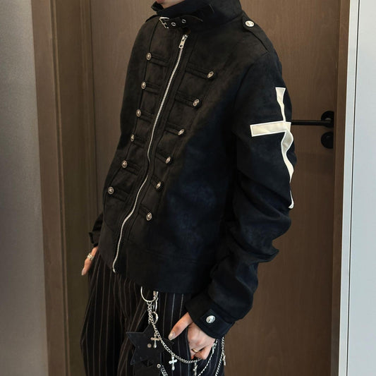 Biker Punk Metallic Snap-Button Leather Jacket