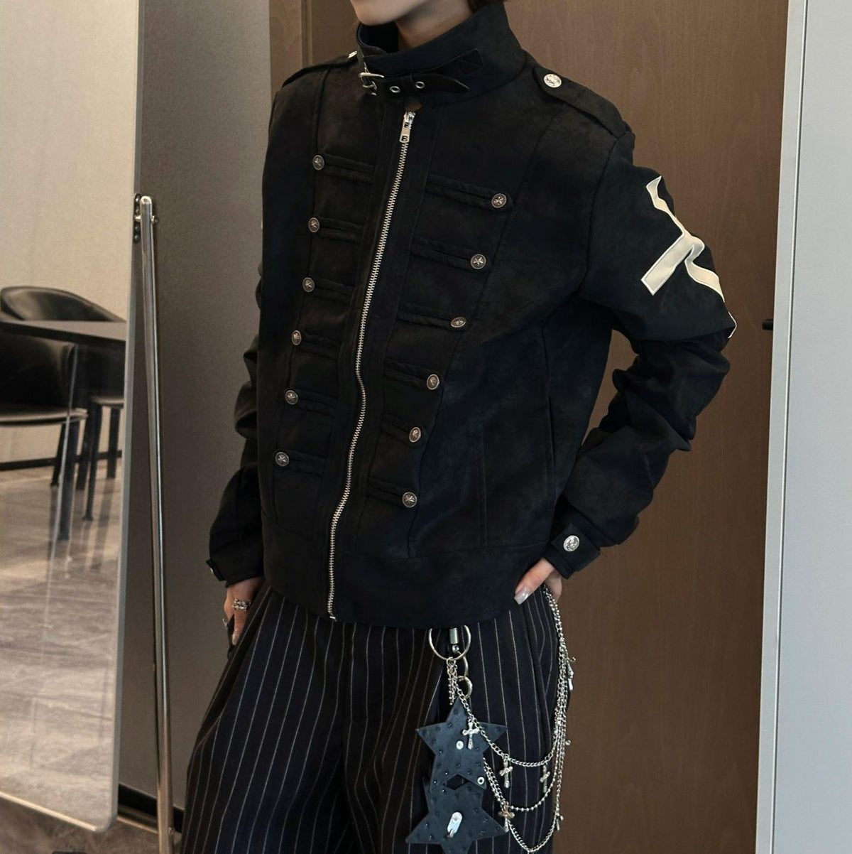 Biker Punk Metallic Snap-Button Leather Jacket