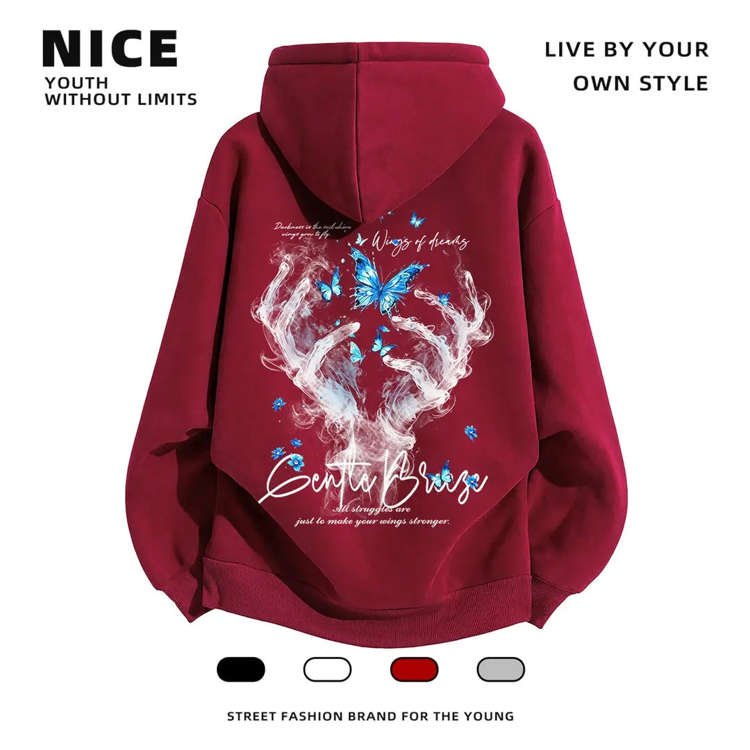 Stylish Butterfly Hand Graphic Oversized Couple Hoodie - Two Hearts One Vibe