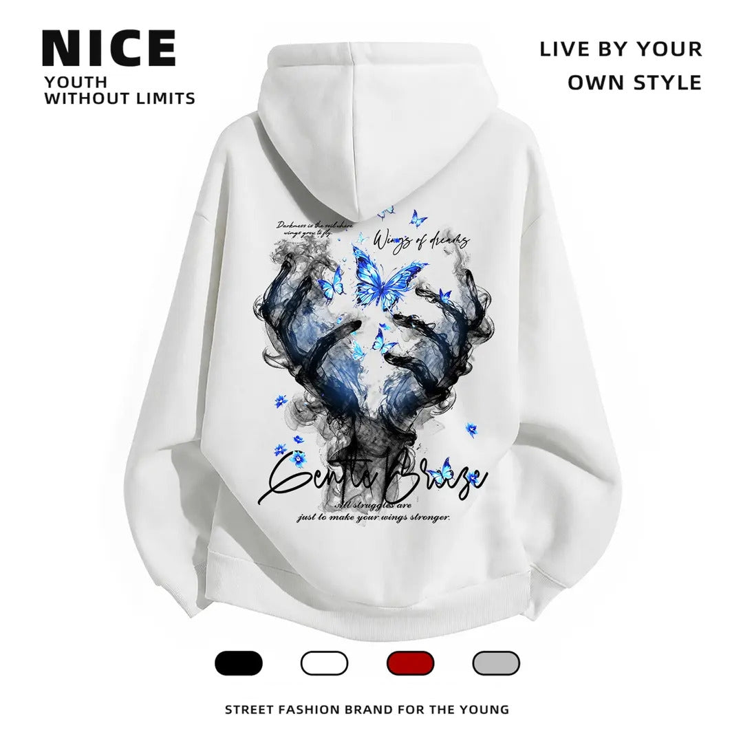 Stylish Butterfly Hand Graphic Oversized Couple Hoodie - Two Hearts One Vibe
