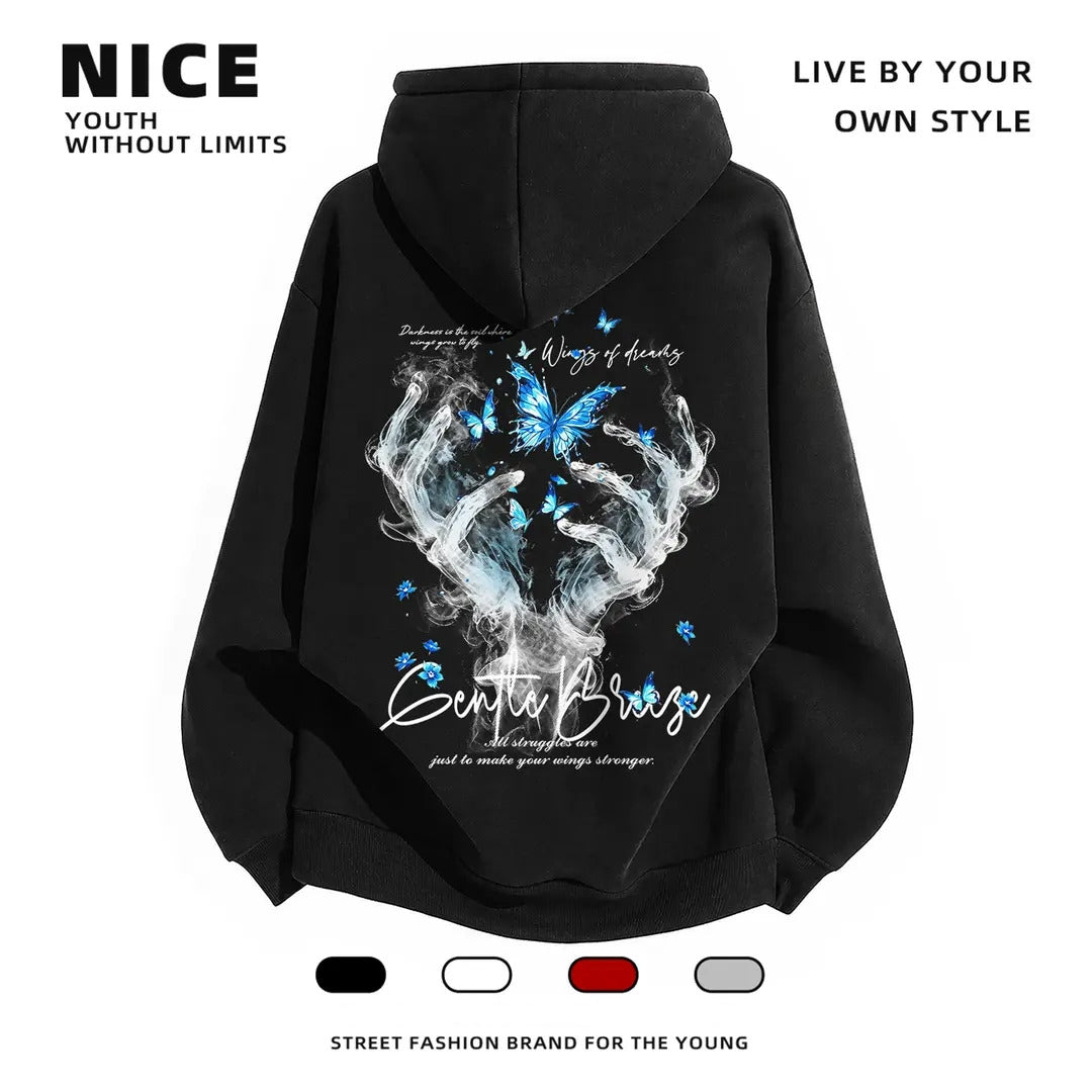 Stylish Butterfly Hand Graphic Oversized Couple Hoodie - Two Hearts One Vibe
