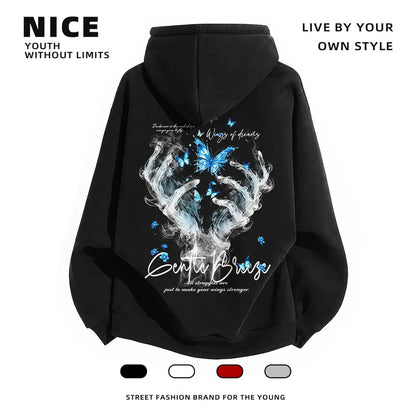 Stylish Butterfly Hand Graphic Oversized Couple Hoodie - Two Hearts One Vibe