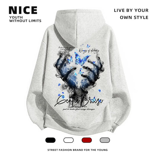Stylish Butterfly Hand Graphic Oversized Couple Hoodie - Two Hearts One Vibe