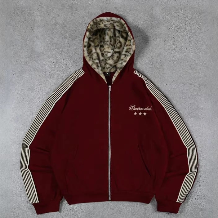 Leopard Plush Hooded Hoodie
