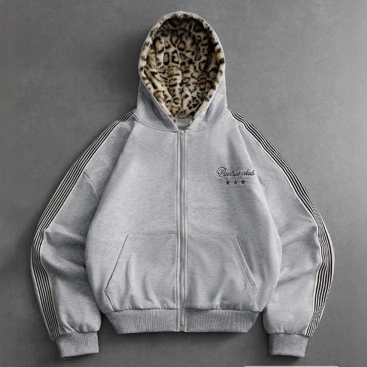 Leopard Plush Hooded Hoodie