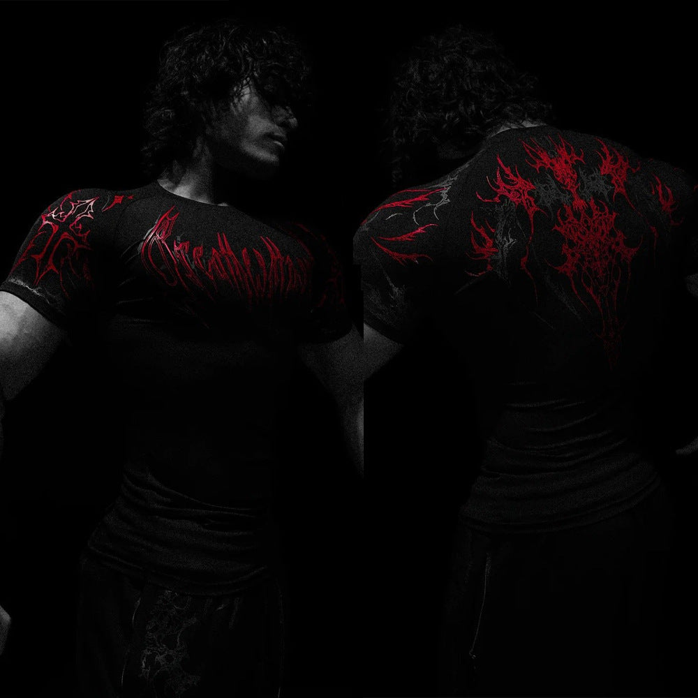 Dark-Style Stretchy Quick-Dry Compression Sports T-Shirt