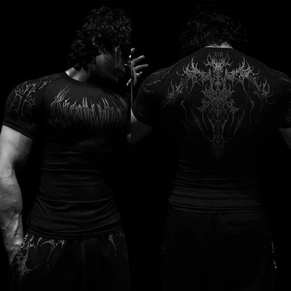Dark-Style Stretchy Quick-Dry Compression Sports T-Shirt