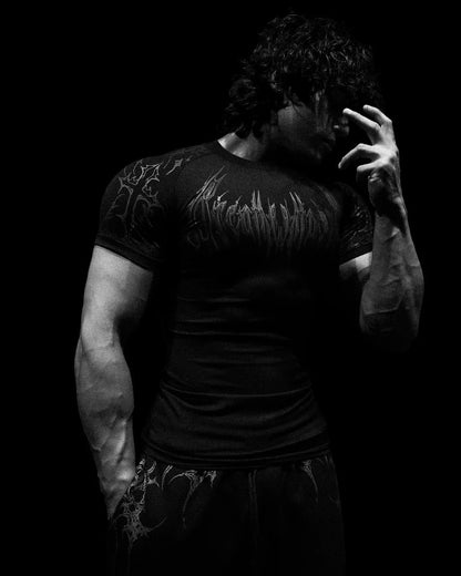 Dark-Style Stretchy Quick-Dry Compression Sports T-Shirt