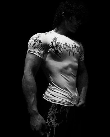 Dark-Style Stretchy Quick-Dry Compression Sports T-Shirt