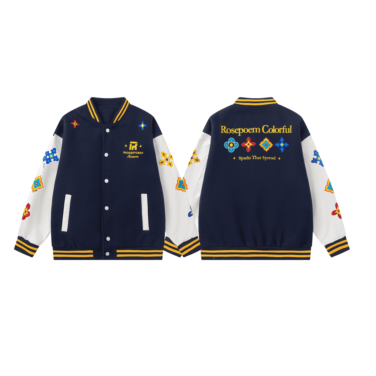 Flowers of Four Seasons Heavy Embroidery Varsity Jacket