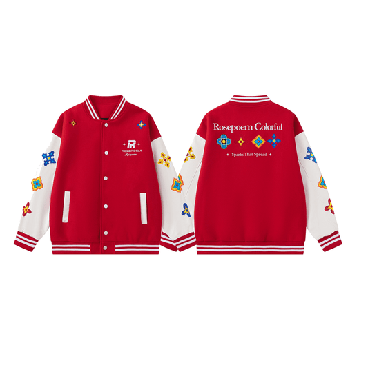 Flowers of Four Seasons Heavy Embroidery Varsity Jacket