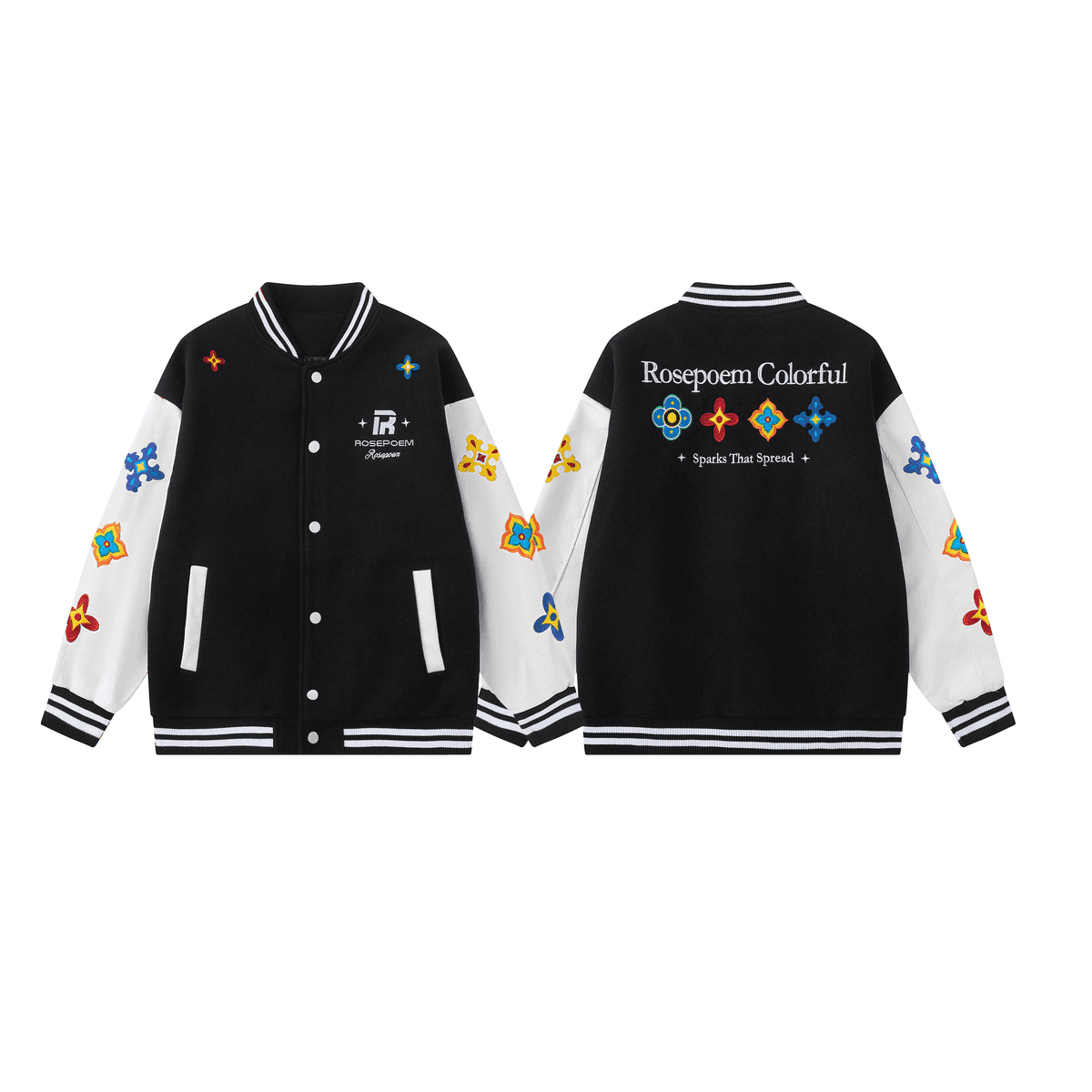 Flowers of Four Seasons Heavy Embroidery Varsity Jacket