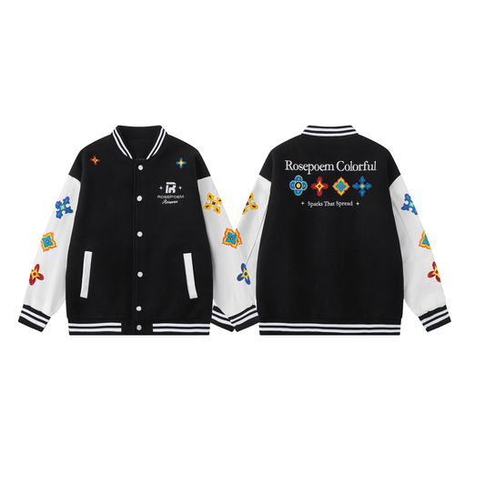 Flowers of Four Seasons Heavy Embroidery Varsity Jacket