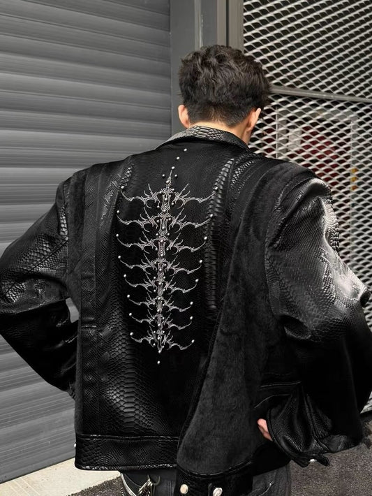 Serpent-Eye Spine Snakeskin Patchwork Jacket