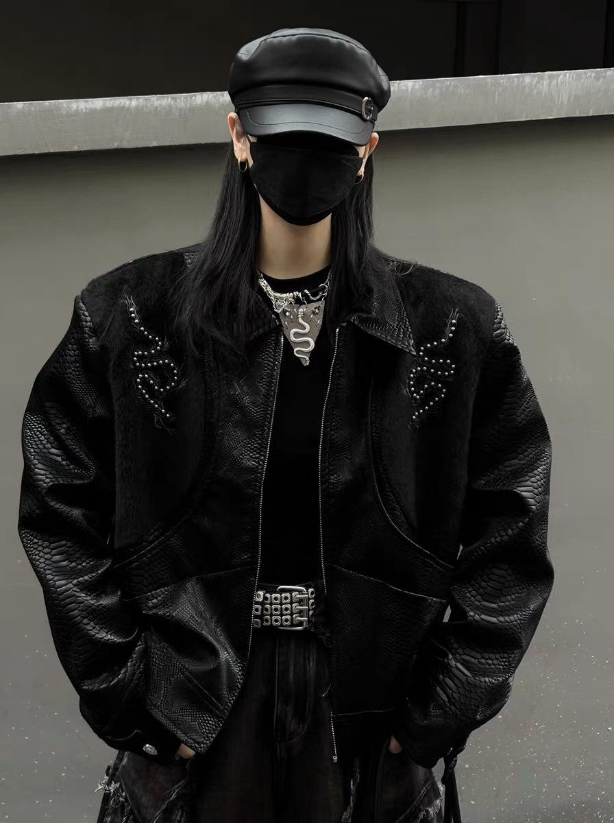 Serpent-Eye Spine Snakeskin Patchwork Jacket