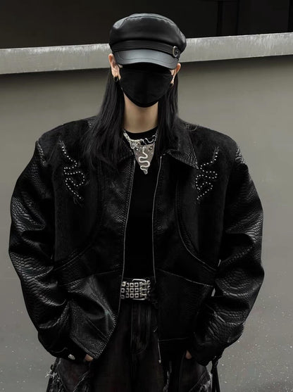 Serpent-Eye Spine Snakeskin Patchwork Jacket