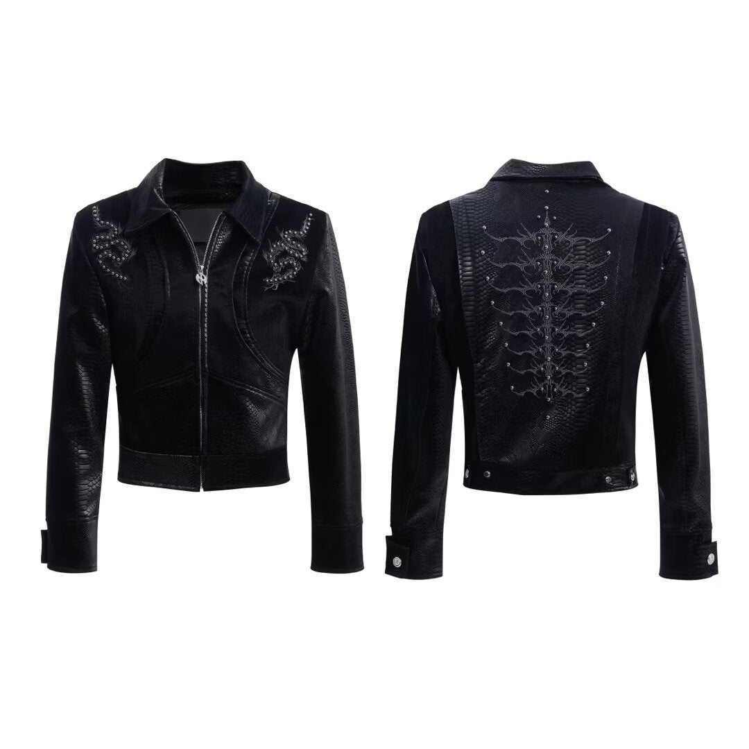 Serpent-Eye Spine Snakeskin Patchwork Jacket