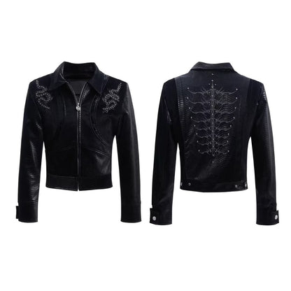 Serpent-Eye Spine Snakeskin Patchwork Jacket