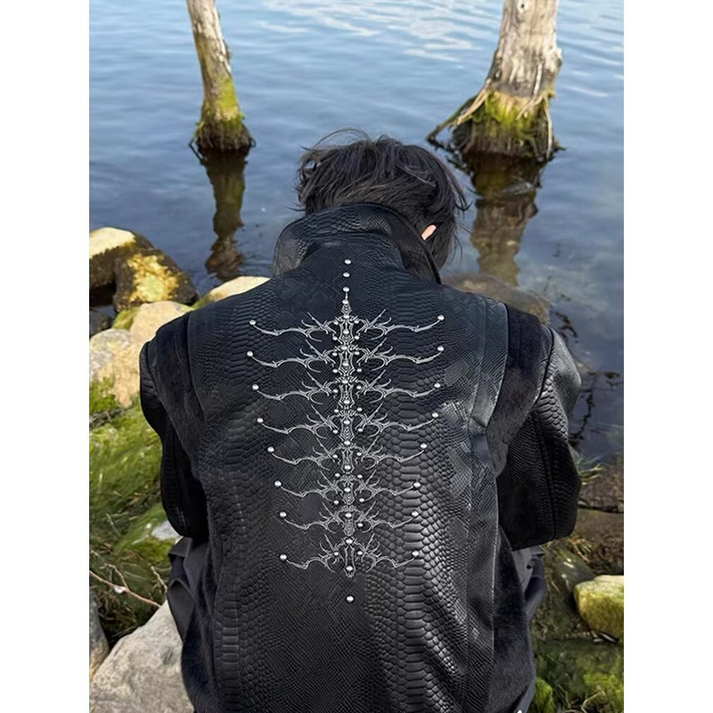 Serpent-Eye Spine Snakeskin Patchwork Jacket