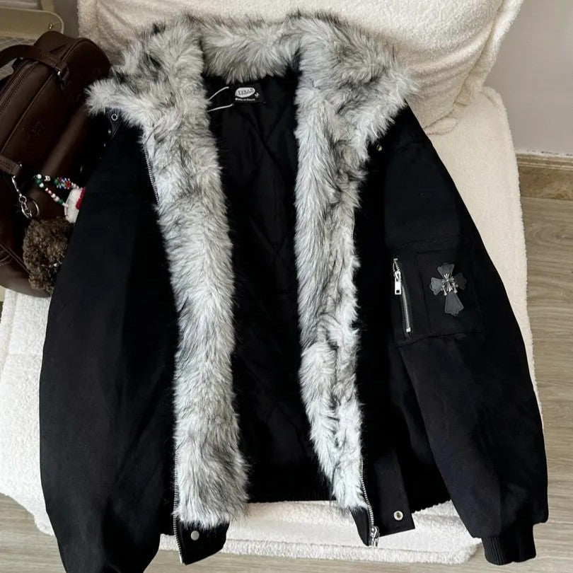 Cross Plush Collar Padded Jacket