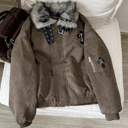 Cross Plush Collar Padded Jacket