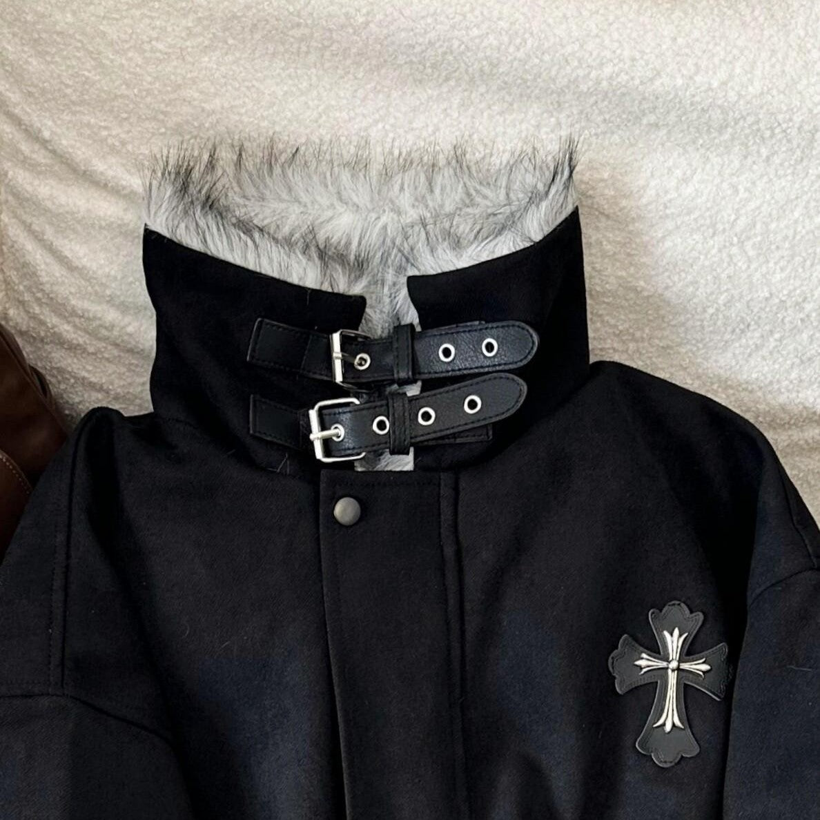 Cross Plush Collar Padded Jacket