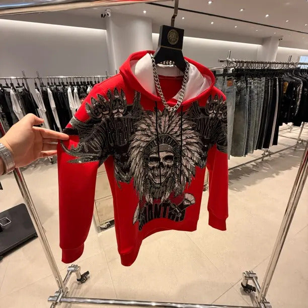 Heavy-Duty Rhinestone Skull Hoodie