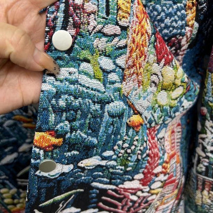 Trendy Painted Jacquard Loose-Fit Denim Jacket