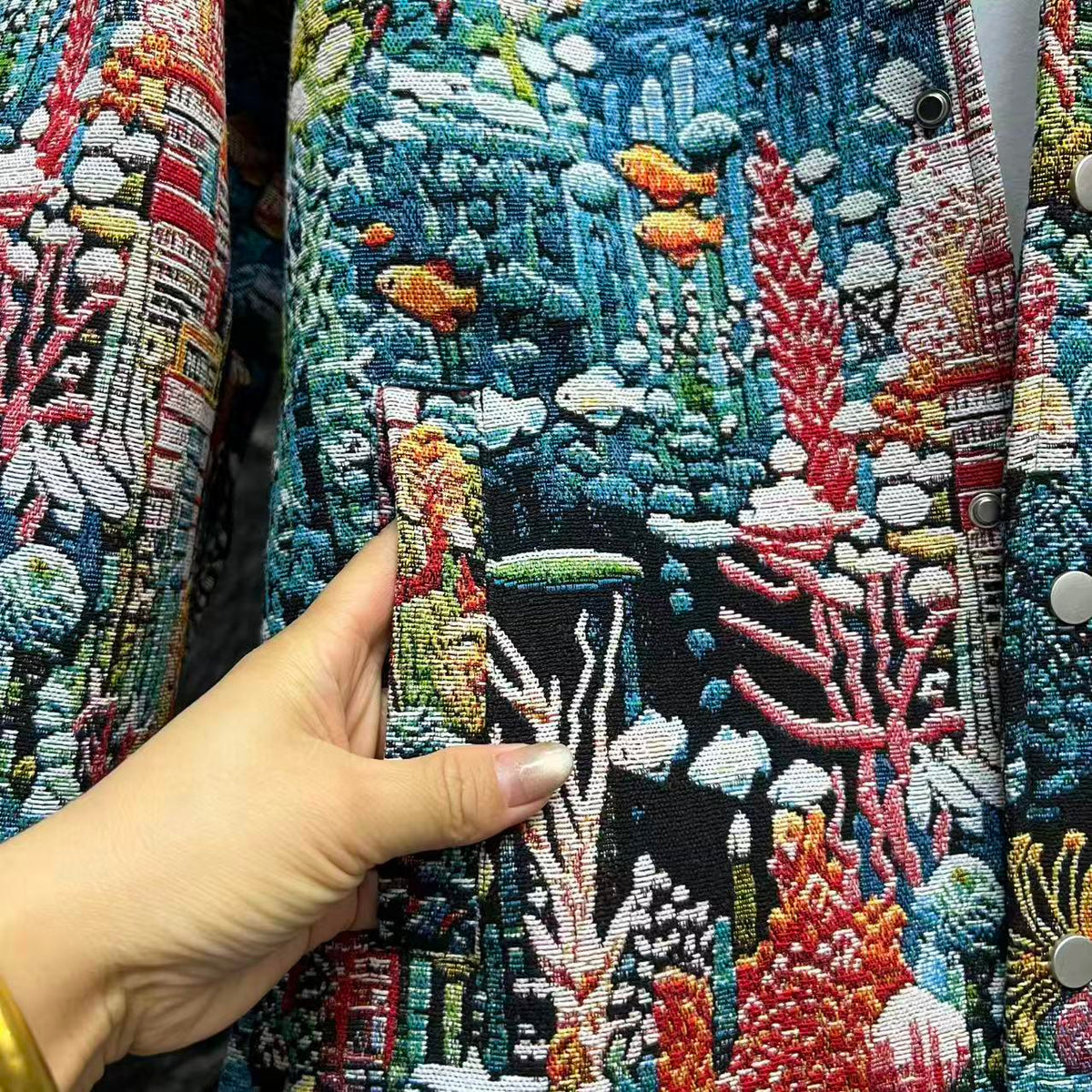 Trendy Painted Jacquard Loose-Fit Denim Jacket