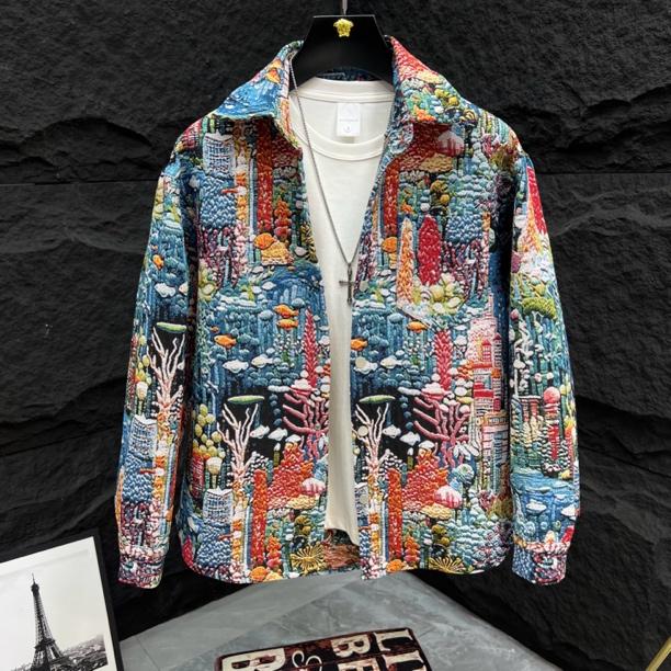 Trendy Painted Jacquard Loose-Fit Denim Jacket