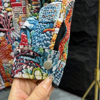 Trendy Painted Jacquard Loose-Fit Denim Jacket