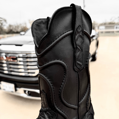 Matte Black Pirarucu Leather Boots - Square Toe